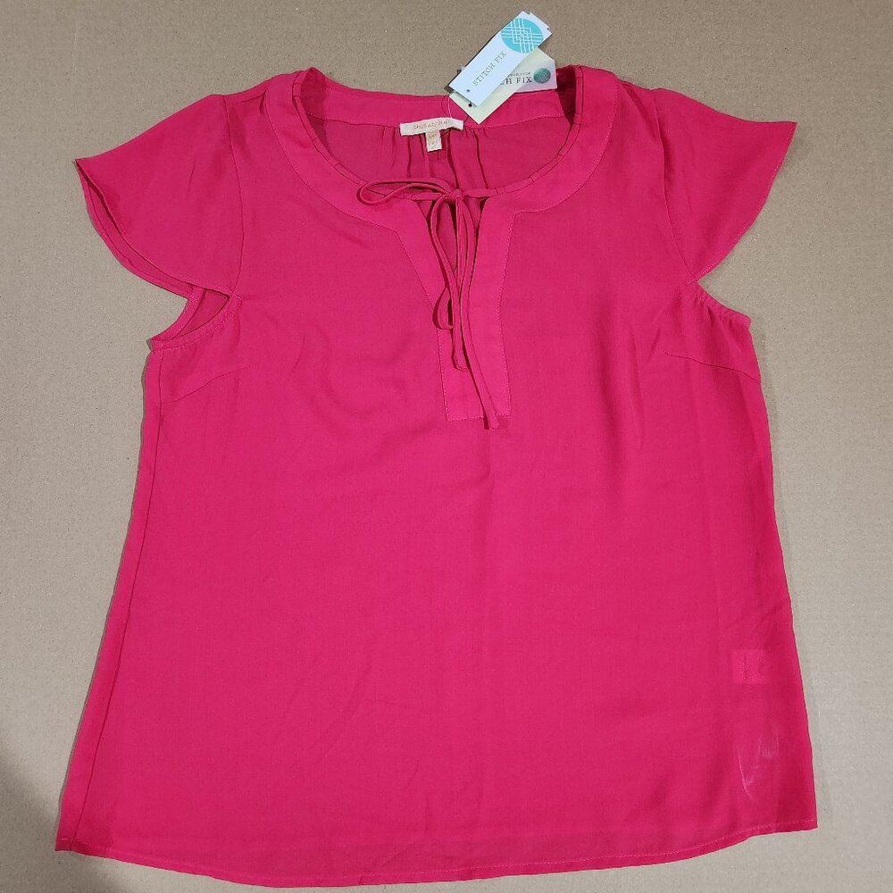 Skies Are Blue Jessa Flutter Sleeve Blouse Fuchsia